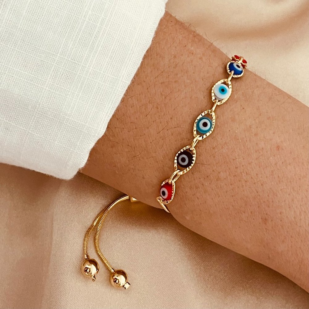 Evil Eye Anklet Bracelet, 18k Gold Evil Eye Bracelet, Stacking Bracelet